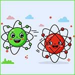 Comic style image of atoms with electrons.